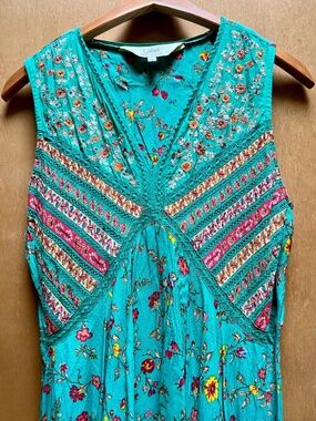 Boho Green Floral Print Long Dress - L